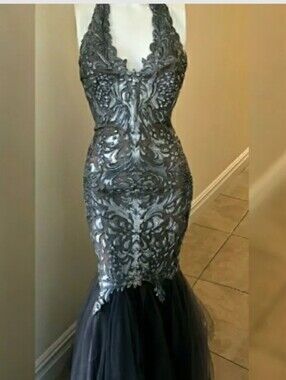 One-Of-A-Kind EMA SAVAHL Hand Painted Halter Gown Mermaid Dress Couture S Vintge